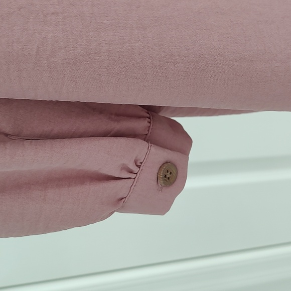 Catherine's Dusty Rose Silky Button Down Tunic Blouse Loose Billowy Sleeves 3X - Picture 5 of 6